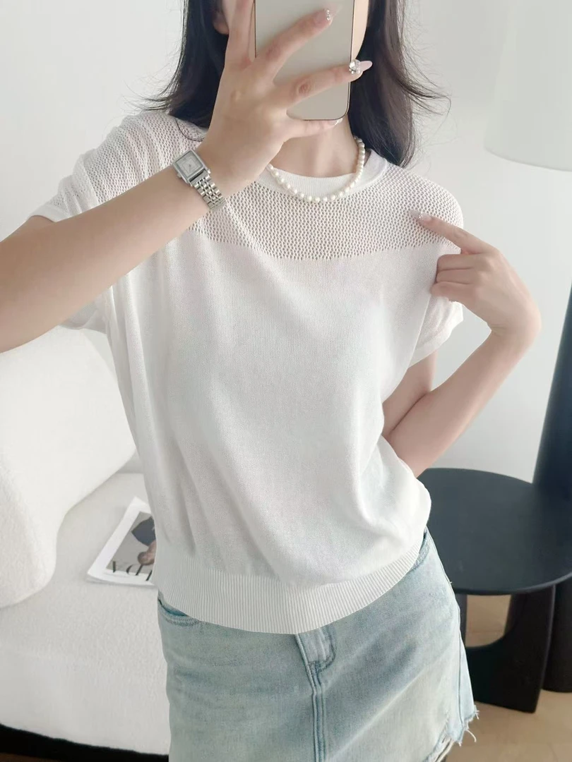 【慕汐裳】2025夏季新款镂空时尚百搭宽松气质圆领 女短袖
