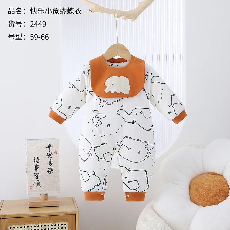 04新生儿加厚连身衣蝴蝶衣婴儿连体衣保暖秋冬款内衣幼儿纯棉家居