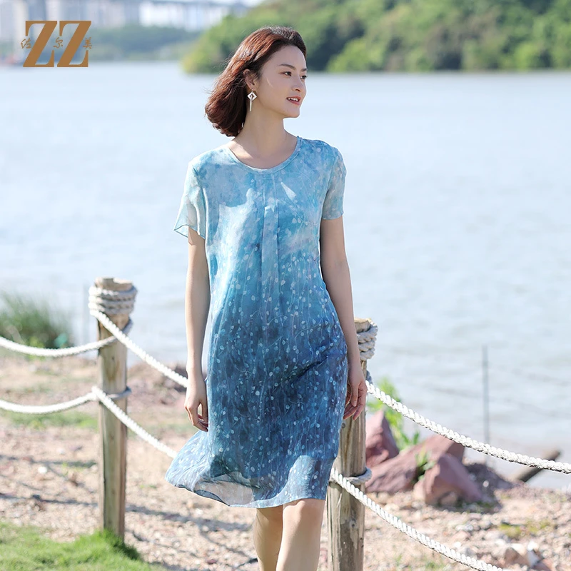 佐尔美夏季新款 桑蚕丝乔其真丝气质时尚连衣裙女E12LS106