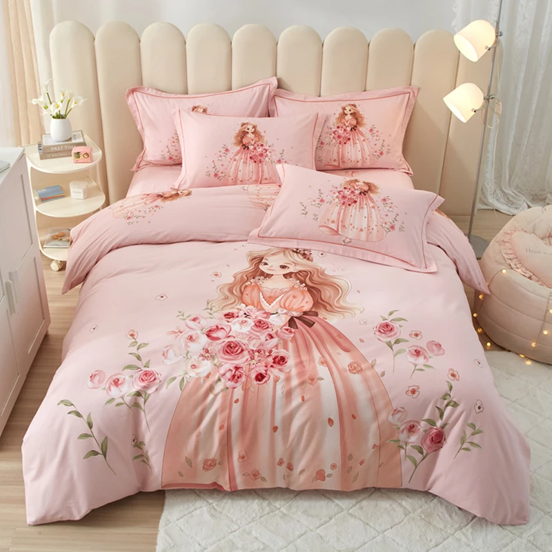 纯棉斜纹棉加厚四件套 全棉斜纹AB版印花卡通风加厚双人床上用品