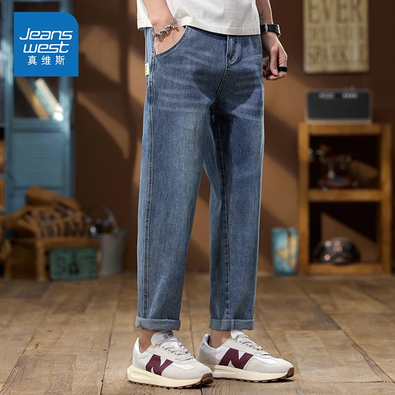 Jeanswest/真维斯潮流男士牛仔裤夏季宽松百搭简约直筒休闲长裤子