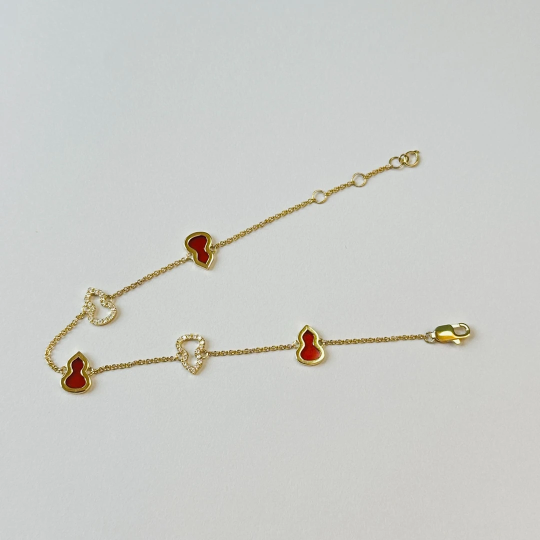 18k金葫芦手链 红玛瑙18K金镶嵌经典优雅百搭