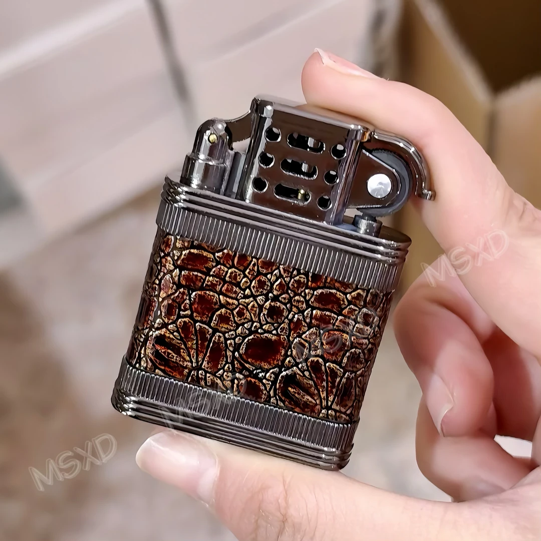轻奢皮纹砂轮明火打火机老式复古充气金属高端网红男士送男友礼物