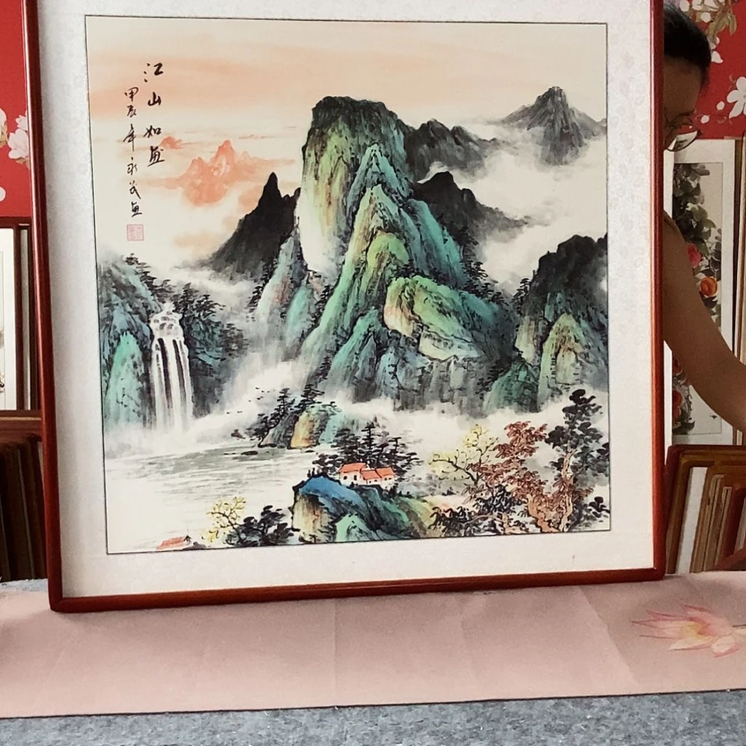 国画手写手绘国画作品82✖️82带框包邮