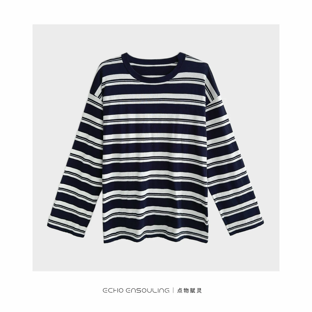 ECHO ENSOULING/点物赋灵E22527简约高捻棉条纹落肩针织衫