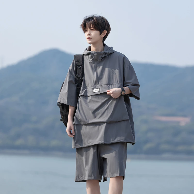 衬衫休闲上衣情侣防水速干轻薄户外骑行旅游防晒连帽短袖恤