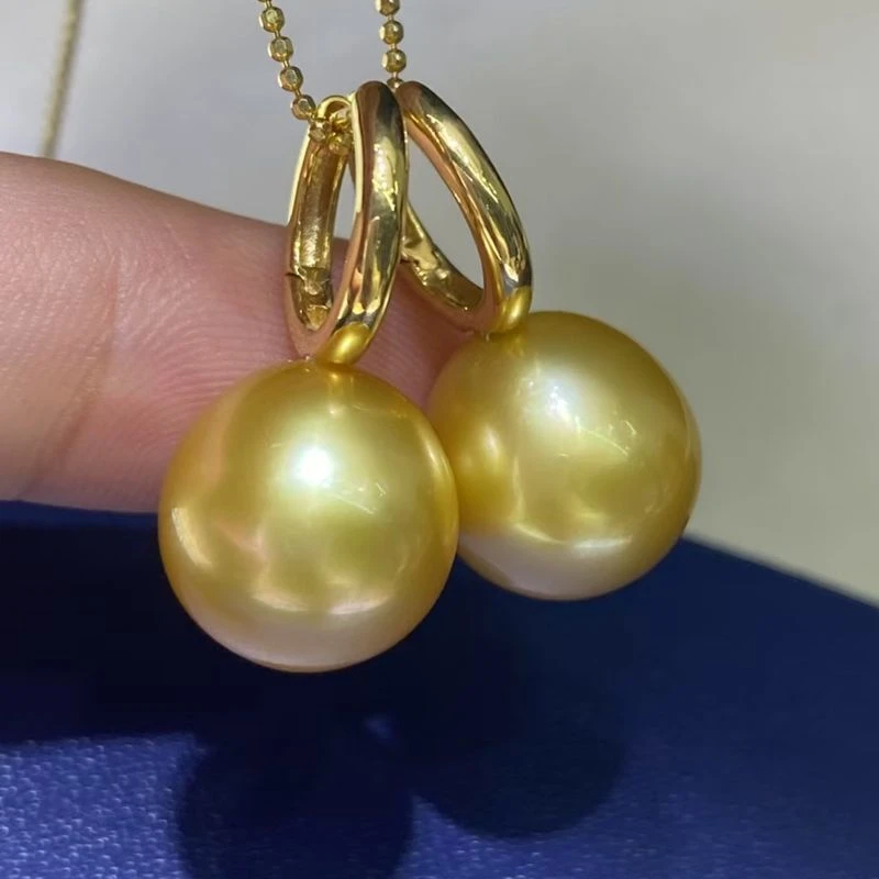天然海水珍珠浓金色南洋金珠耳扣18K金耳圈百搭时尚气质耳勾经典