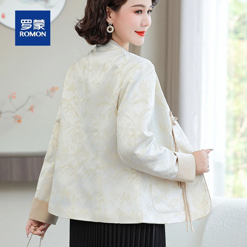 罗蒙新中式妈妈春秋装短款外套女新款时尚休闲百搭中老年女装上衣