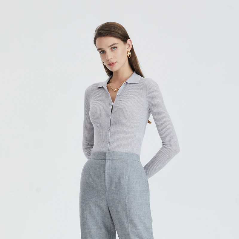 OBEG欧碧倩冬简约修身POLO领毛织开衫10424016