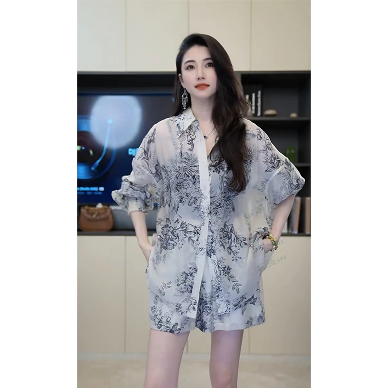 小乖逃X山水画衬衫复古国风新中式水墨画宽松休闲女衬衫240521