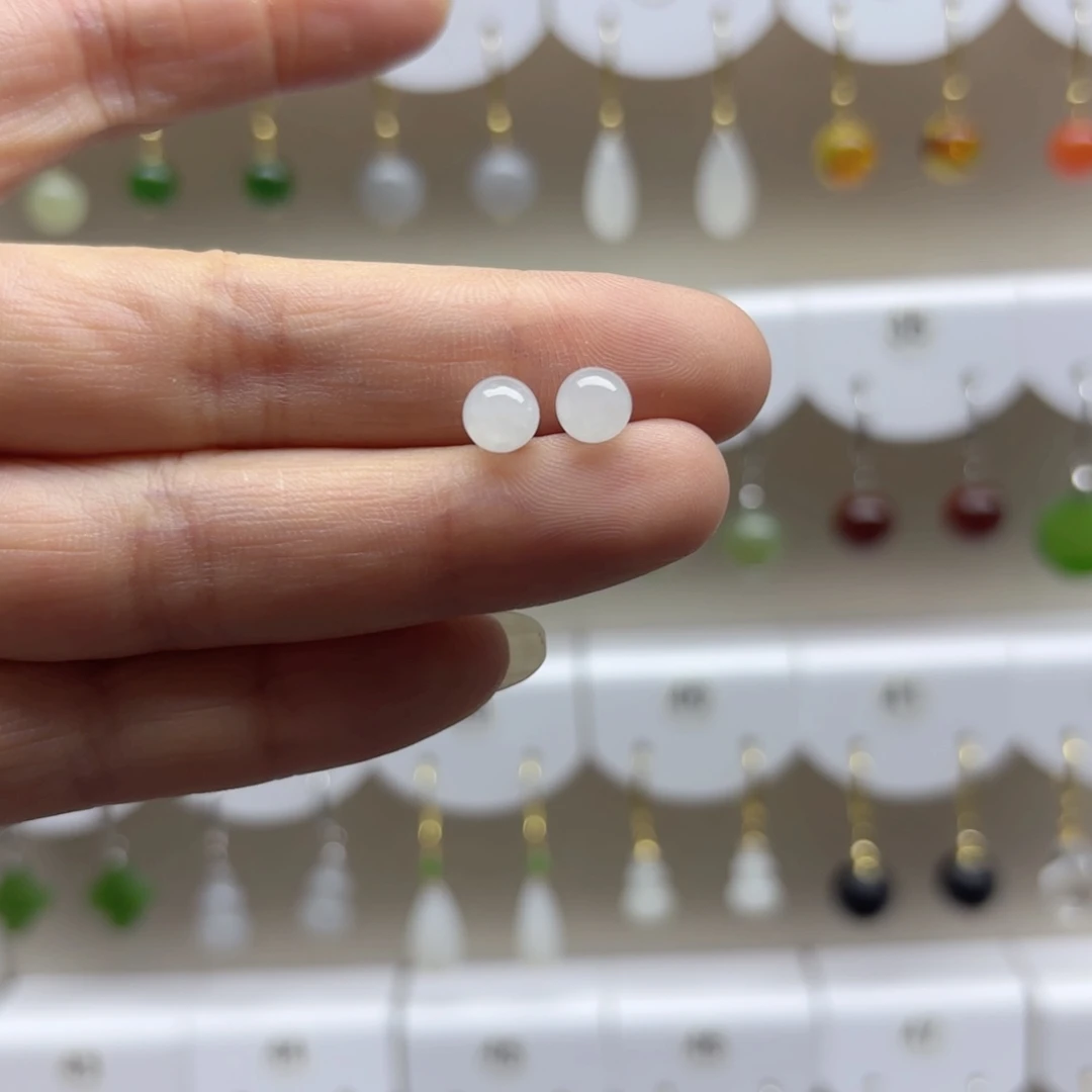 和田玉银S925镶嵌耳饰6m m