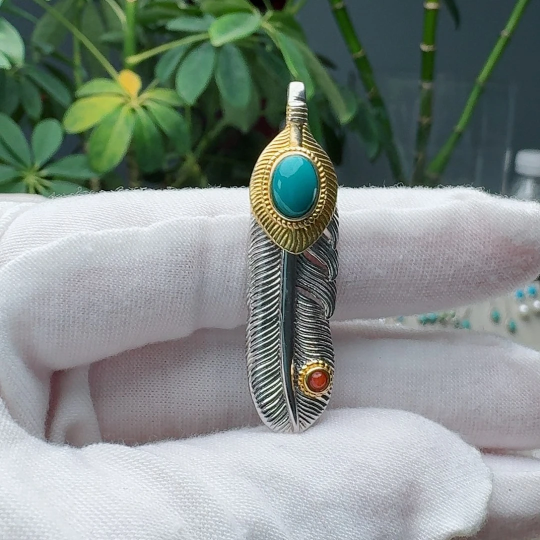 绿松石银S925镶嵌颈饰吊坠