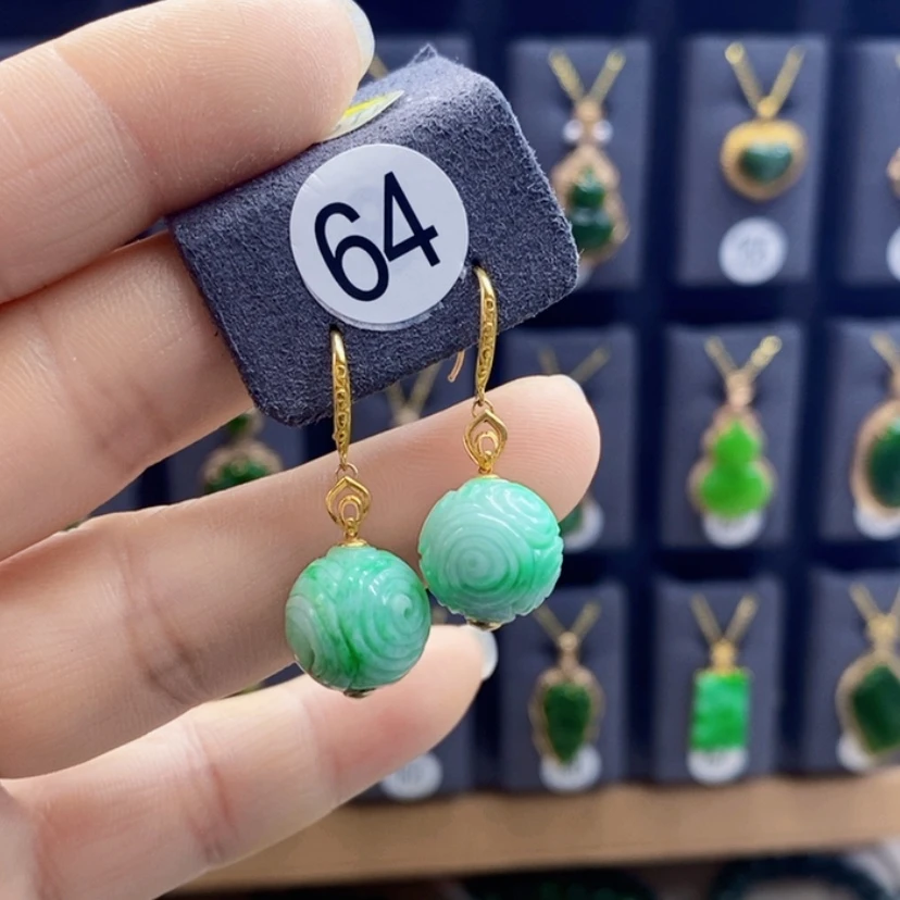 【闪购商品】翡翠耳饰18K金镶嵌瑕疵。不退换