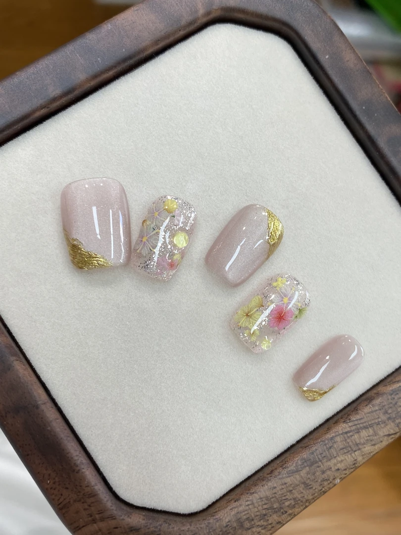 纯手工定制拆卸穿戴甲绿野蝶踪风格美甲贴片款式高级感