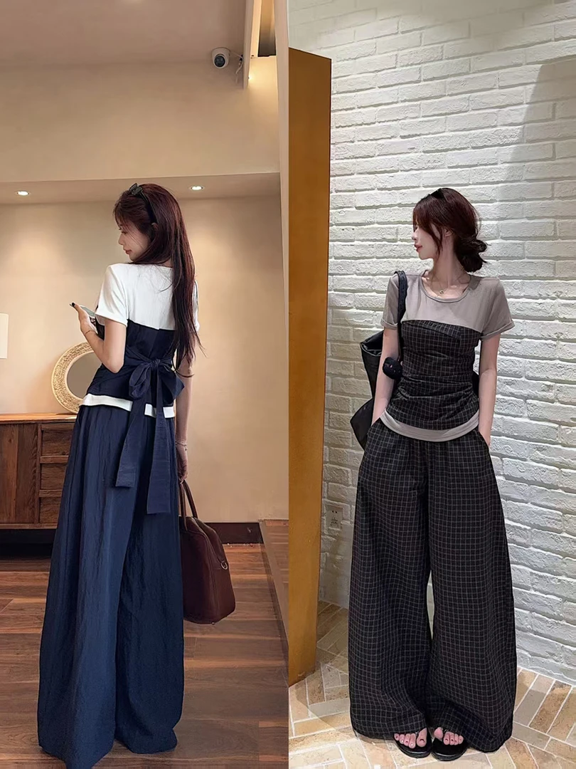 慵懒叠叠乐·假两件层次拼接上衣 慵懒阔腿裤官搭显腿长