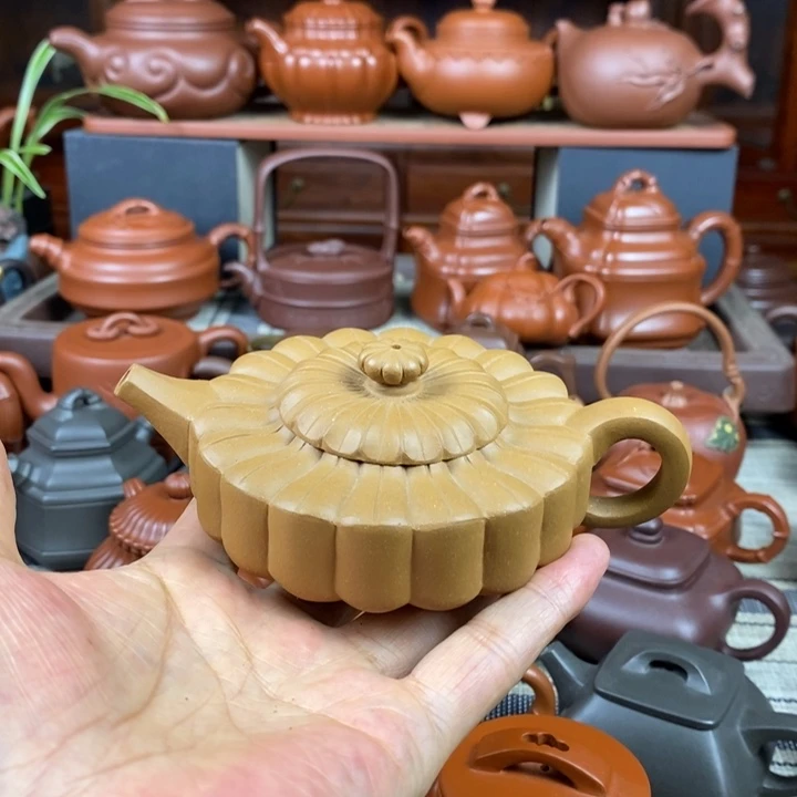 紫砂茶壶梅花周盘150cc原矿黄金老段特价
