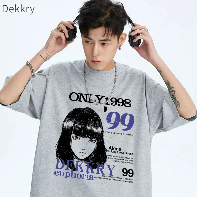 Dekkry百搭圆领印花日常短袖宽松型T恤半袖情侣装潮流运动宽松