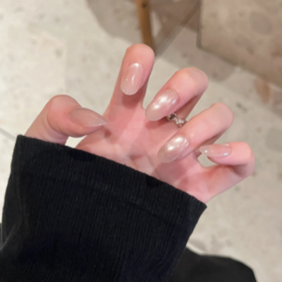 冷暖香氛 白开水晶石猫眼玻璃珠纯手工穿戴甲可拆卸甲片短椭圆