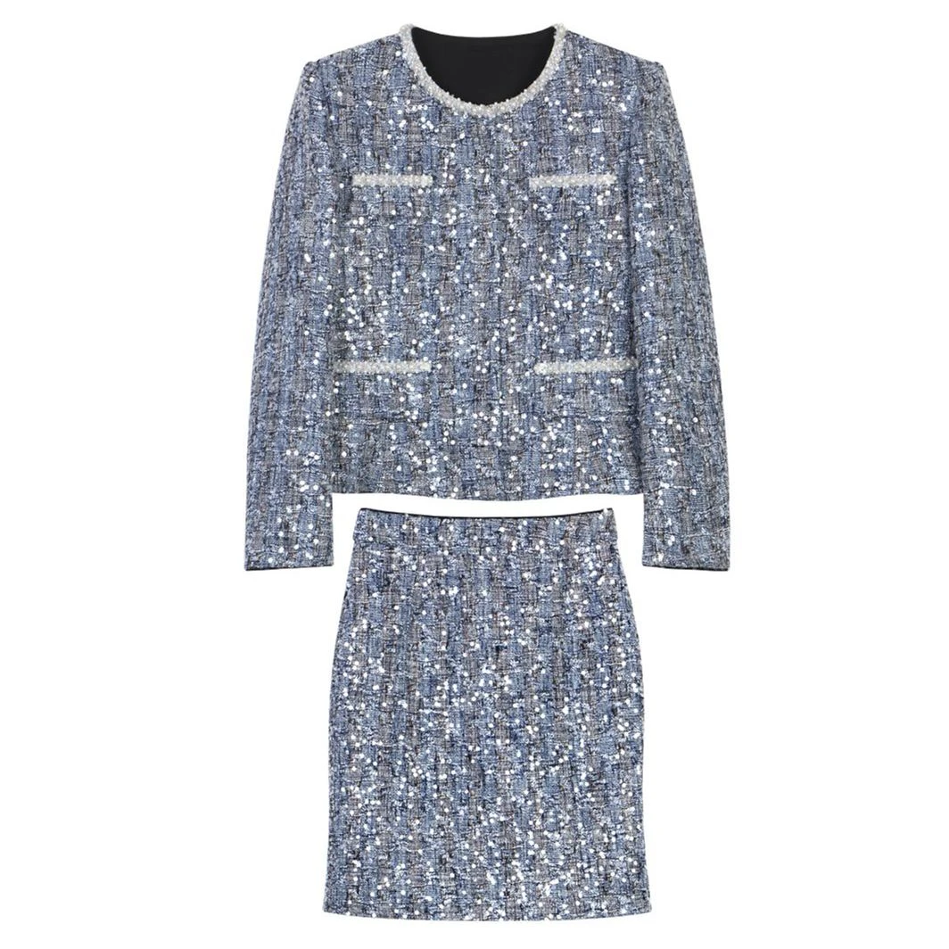 【时代高定】新品优雅轻奢重工珍珠镶钻设计感两件套外套套装28995