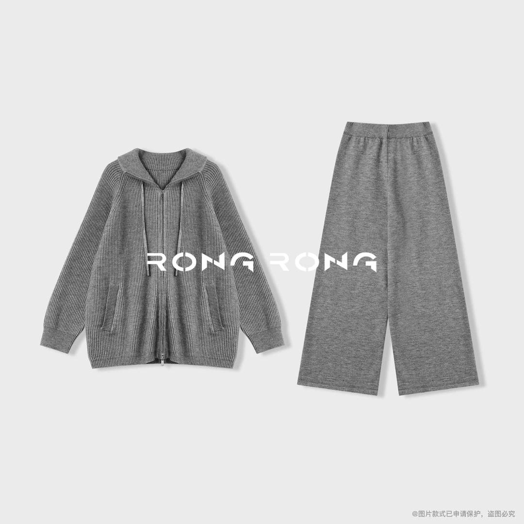 溶溶【琥珀暖阳】RONRGONG 羊毛北极绒混纺松驰感针织套装25S293-1