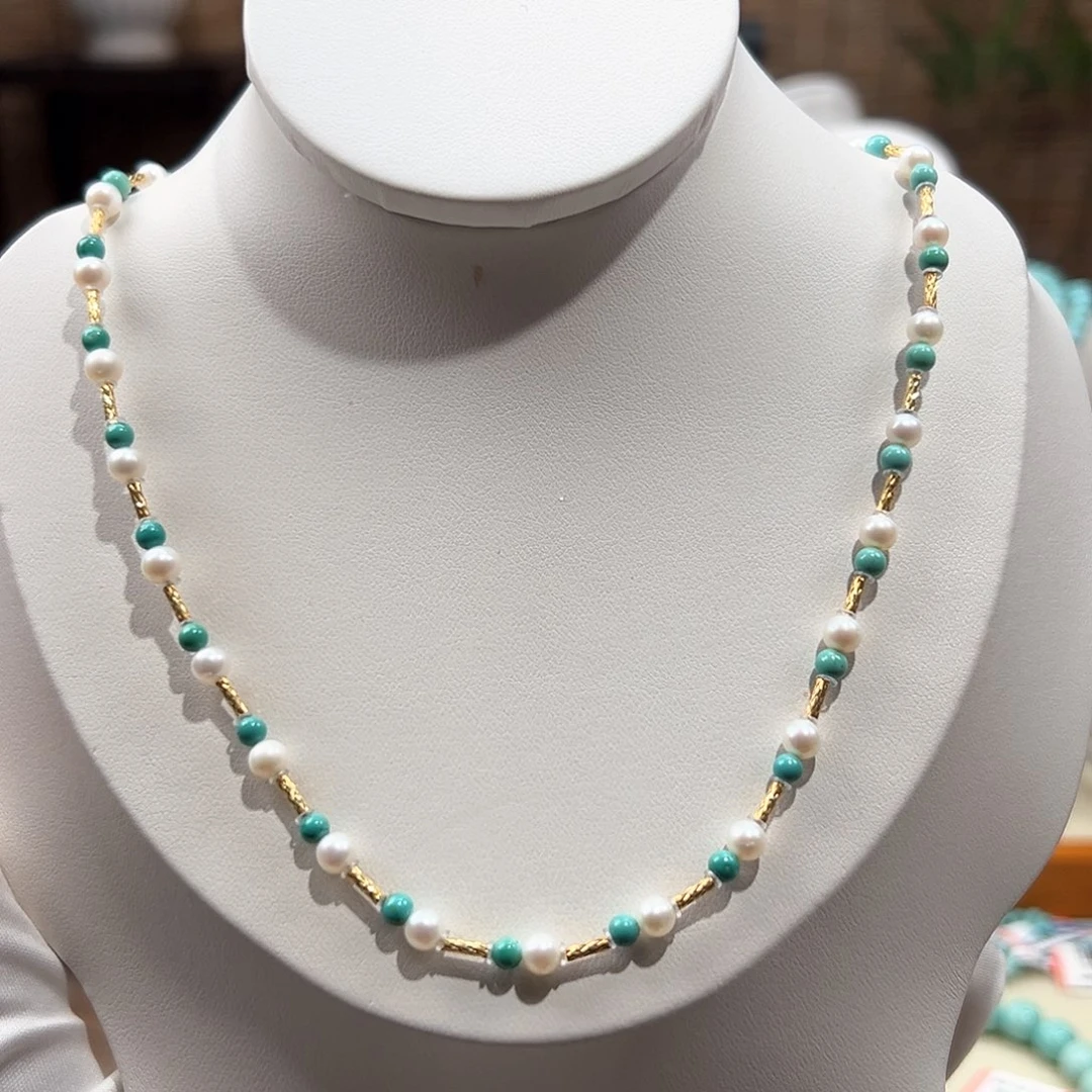 绿松石未镶嵌27圆珠锁骨链放漏卡3+