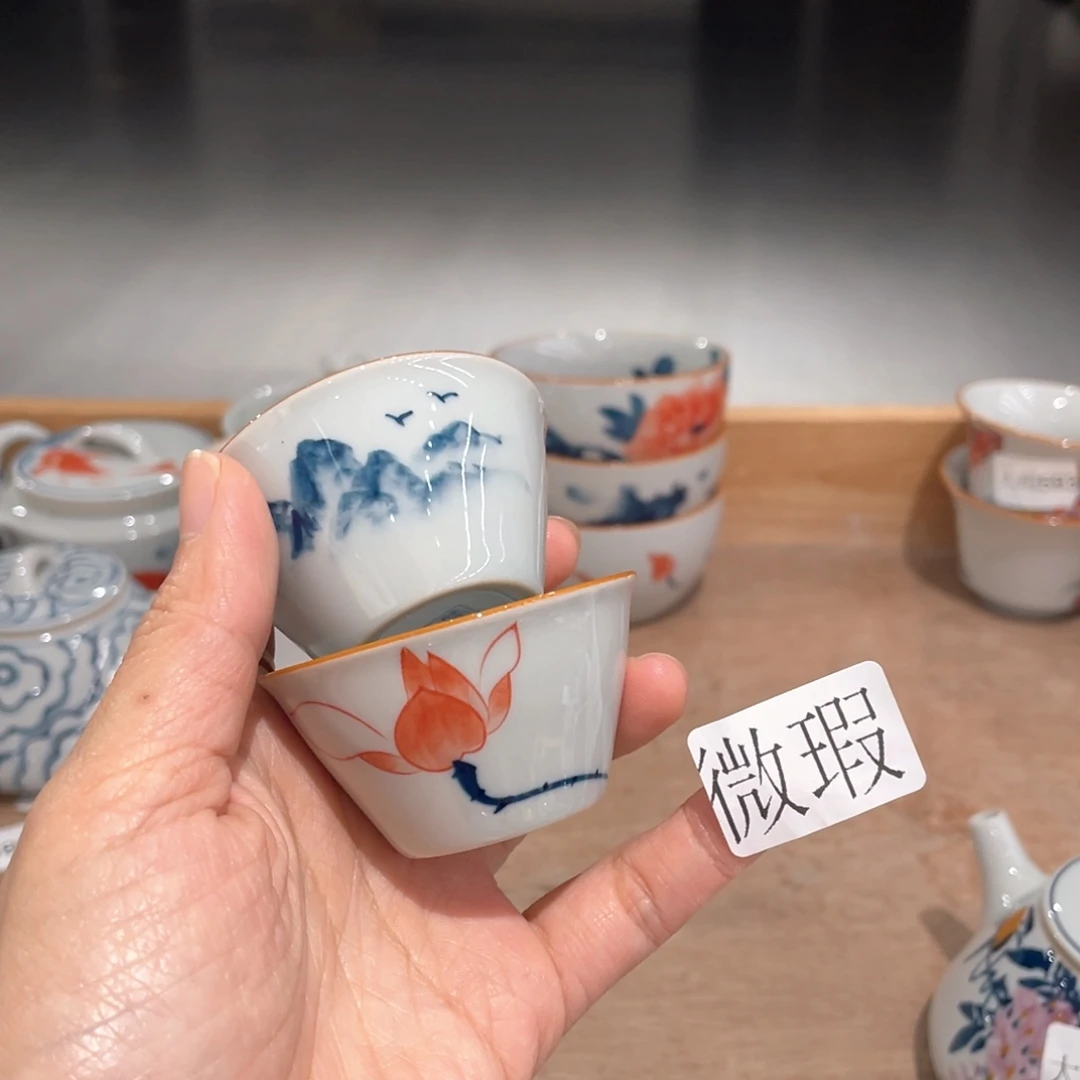 釉下手绘茶具微瑕