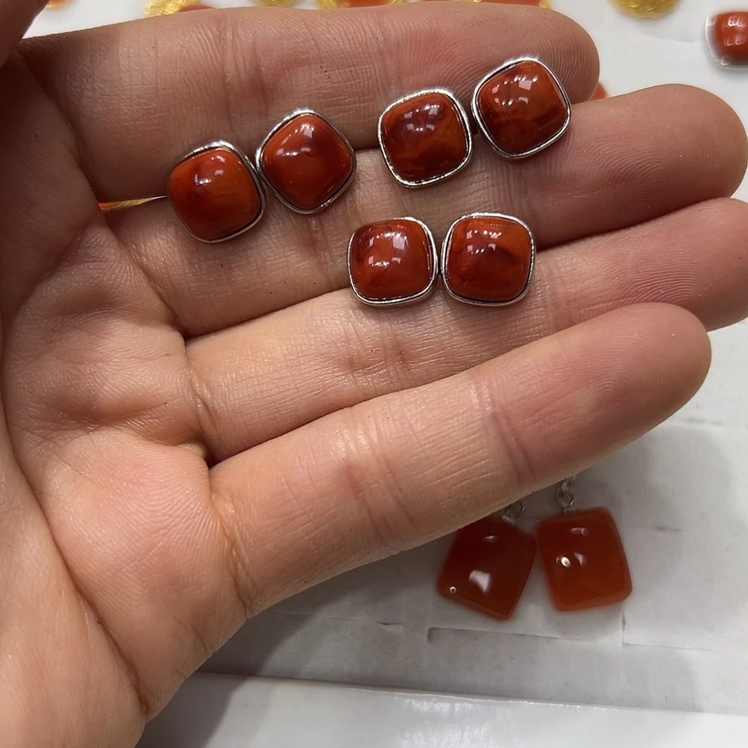 南红玛瑙耳饰银S925镶嵌大****团