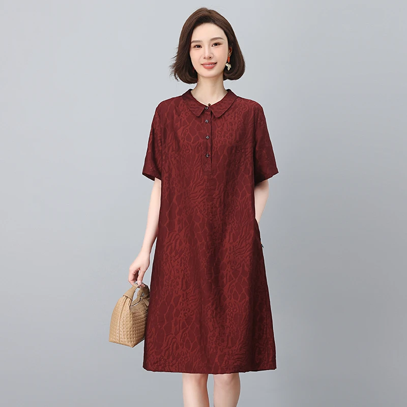 提花天丝连衣长裙女妈妈装2025年夏季新款气质高级感减龄长裙子女