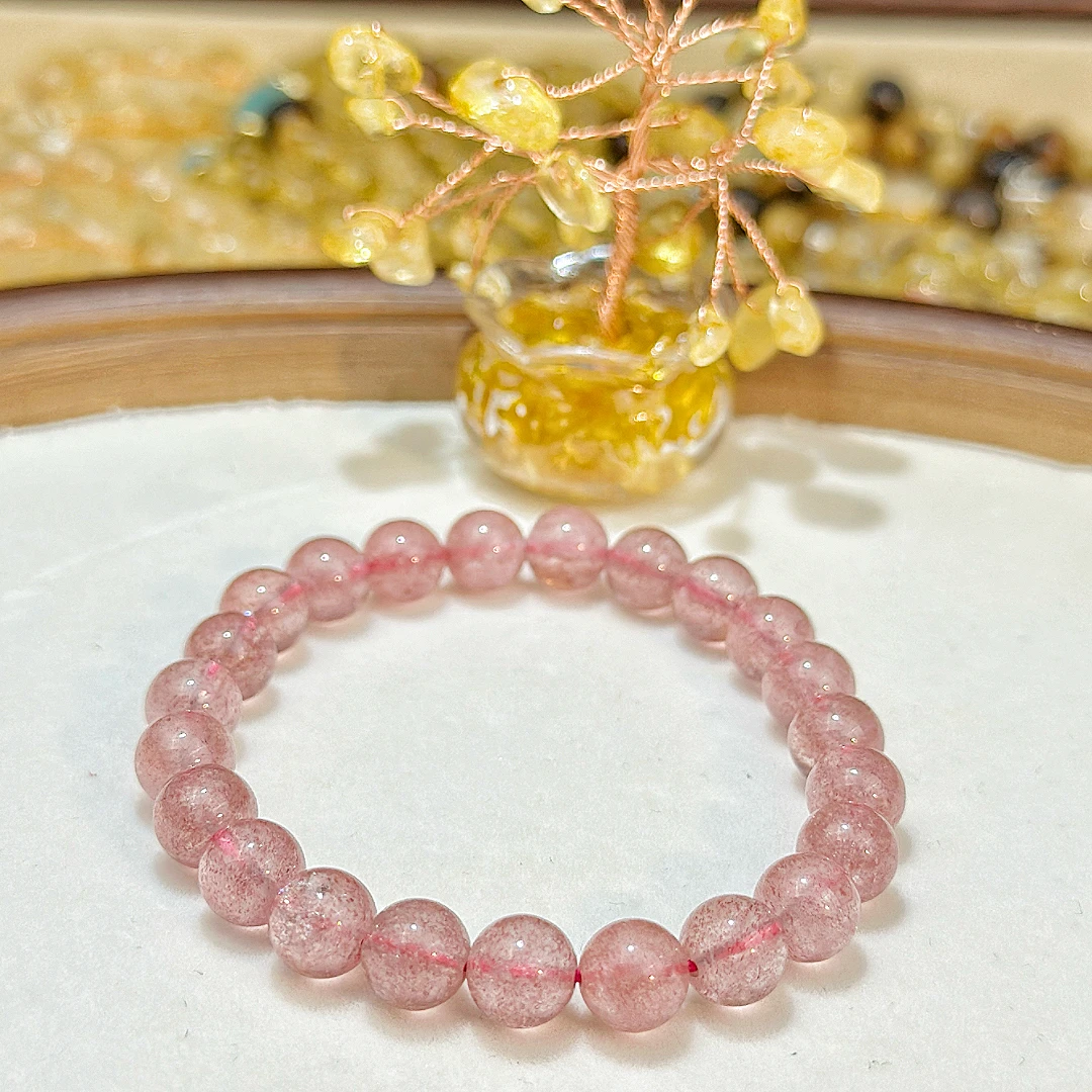 858 天然水晶手串手链 卡8mm+粉草莓晶