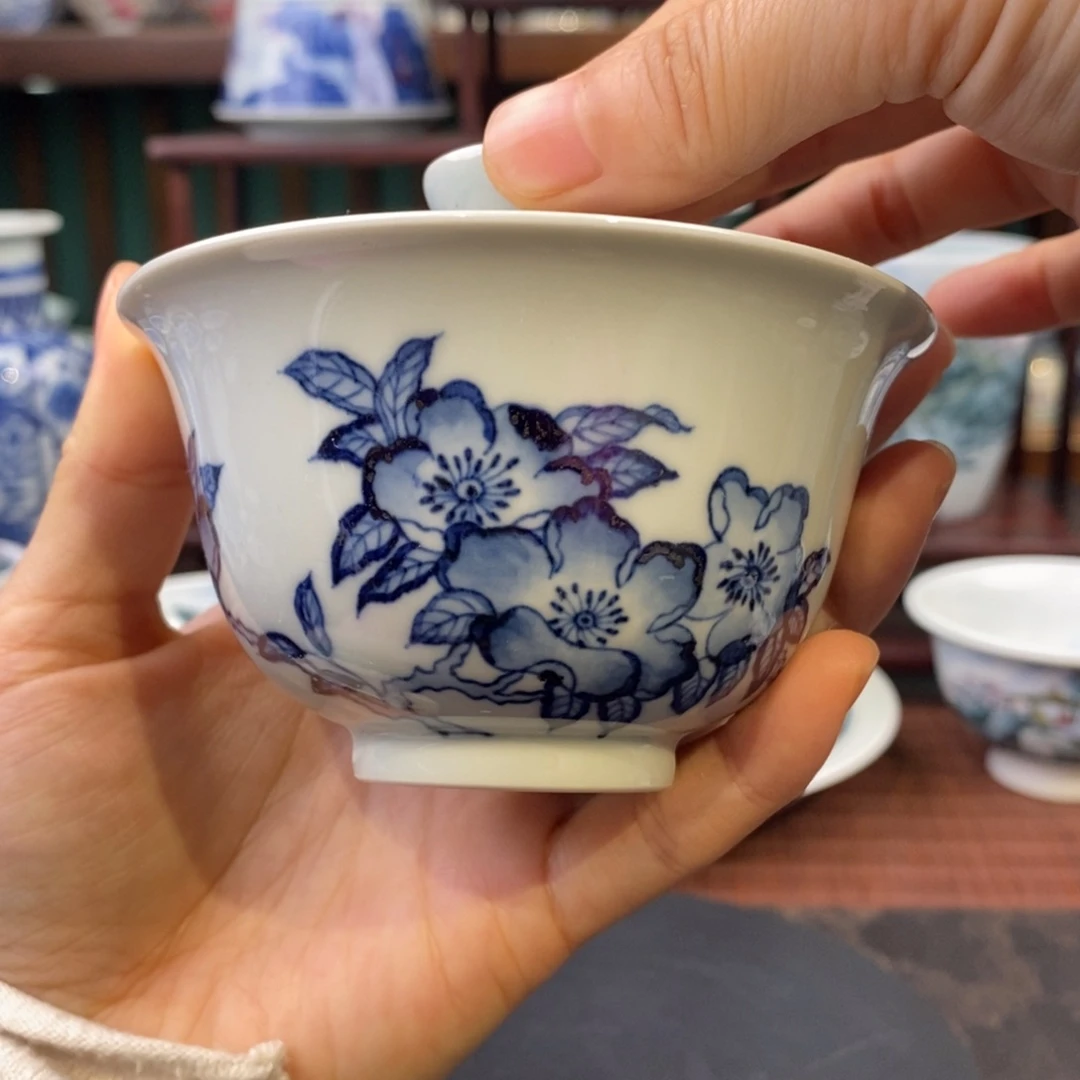 手工仿明茶花盖碗