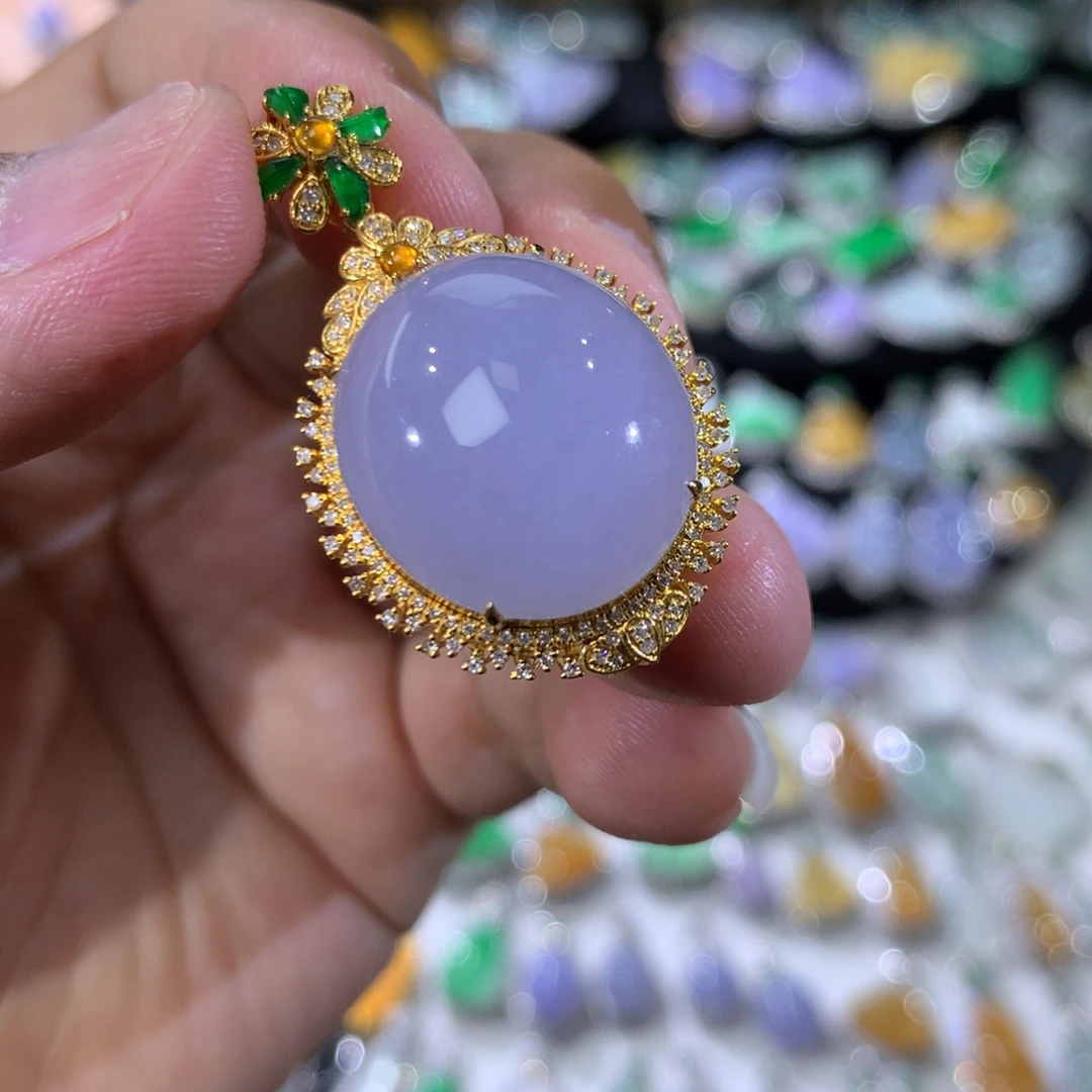 翡翠18K金镶嵌吊坠(不含链)