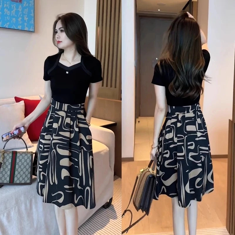 时尚洋气雪纺连衣裙女2025夏季新款收腰超显瘦气质小个子A字裙子