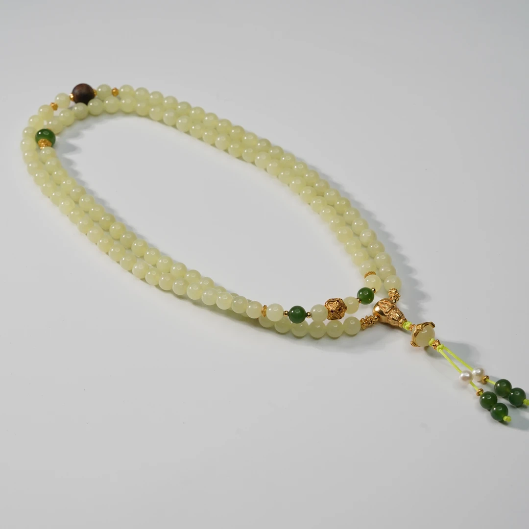 【珊木居】S2145JY 黄口和田玉0.6圆珠吊坠