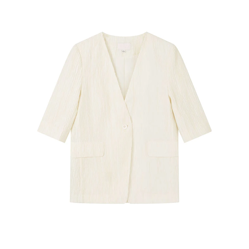 【女乔专属】肌理感立体压褶无领西装N2135