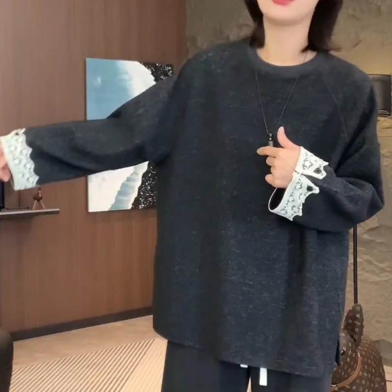 【蕾丝拼袖卫衣】秋款爆款2025新款可外穿打底极简感LK2507458