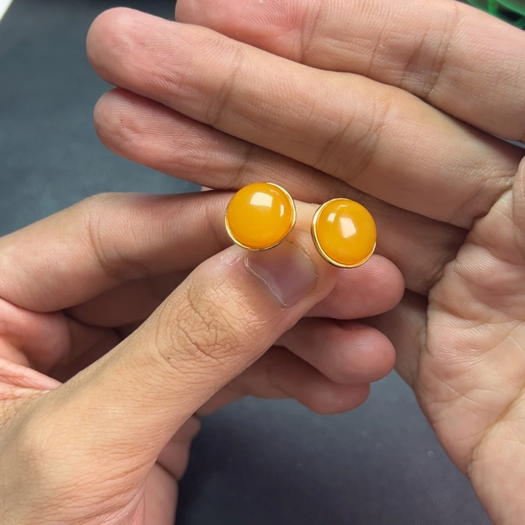 蜜蜡颈饰银S925镶嵌多样性高端老黄蜡蜜蜡耳钉