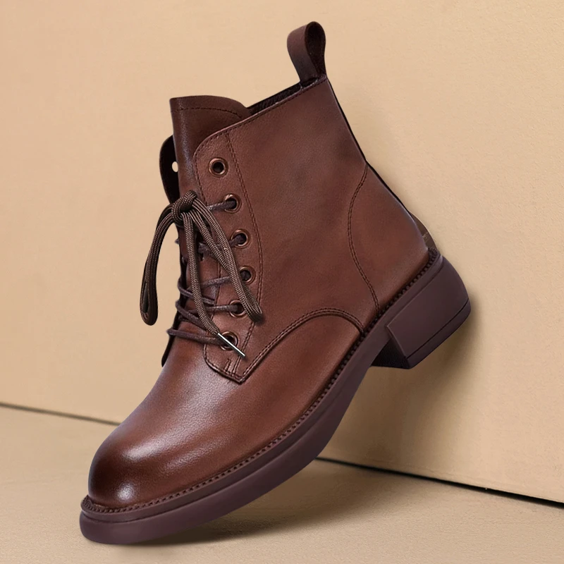 马丁靴男头层牛皮复古英伦风棕色百搭时尚真皮秋冬圆头爆款短靴子