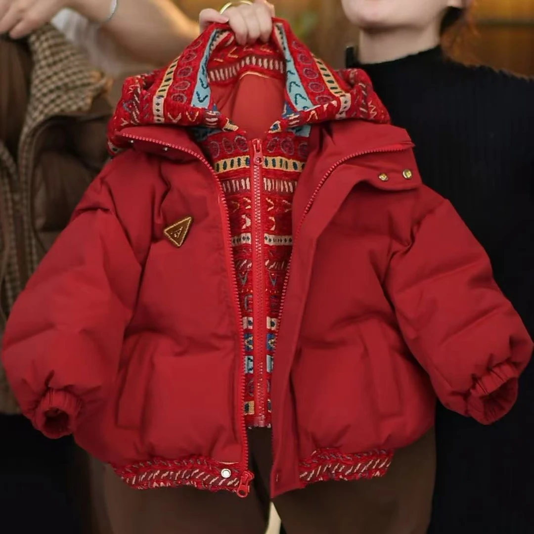 2024秋冬新款童装假两件加厚棉衣儿童中性韩版连帽外套男童女童潮