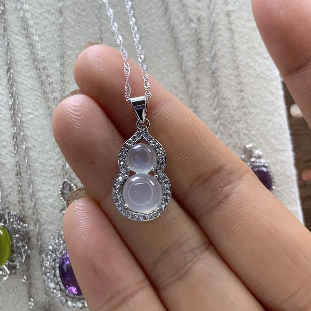 岫玉吊坠吊坠银S925镶嵌