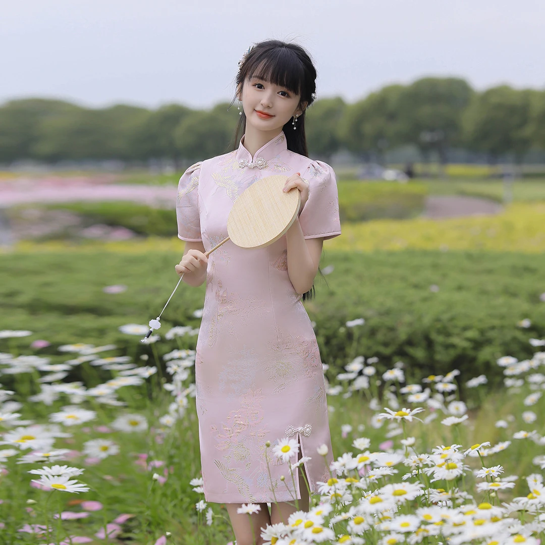 小个子旗袍织锦缎新中式国风少女甜美清新改良日常连衣裙民族风