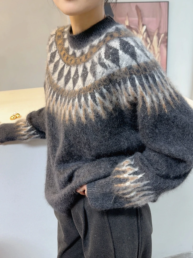 【LanosoMuse】费尔岛冬日保暖重工加厚羊绒拉绒羊毛圆领针织8810