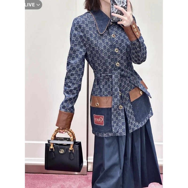 99新 GUCCI/古驰 yy509 棉 双G老花满印丹宁牛仔外套 40码