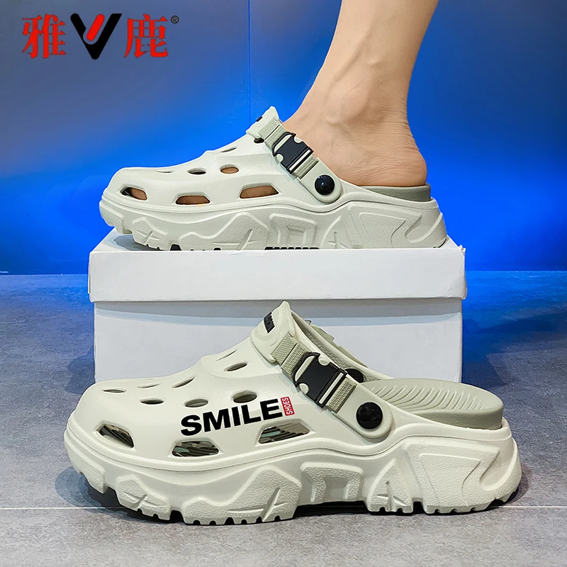 雅鹿洞洞鞋男款夏季外穿防滑防臭包头拖鞋踩屎感户外海边沙滩凉鞋