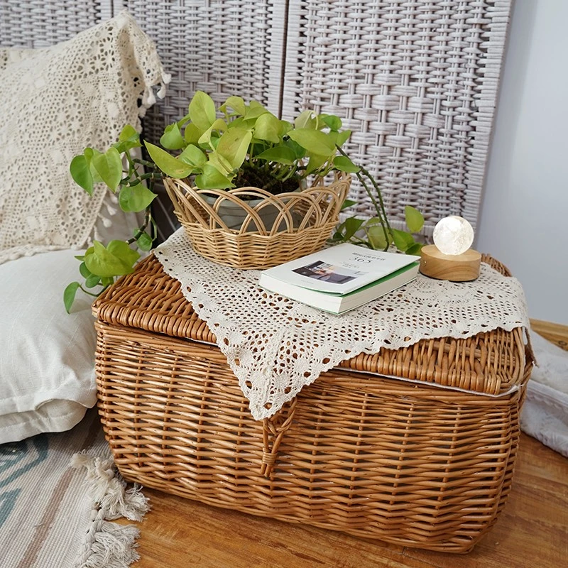 Ins风草编收纳篮筐 懒人沙发边桌 茶几  软装民宿设计款收纳篮筐
