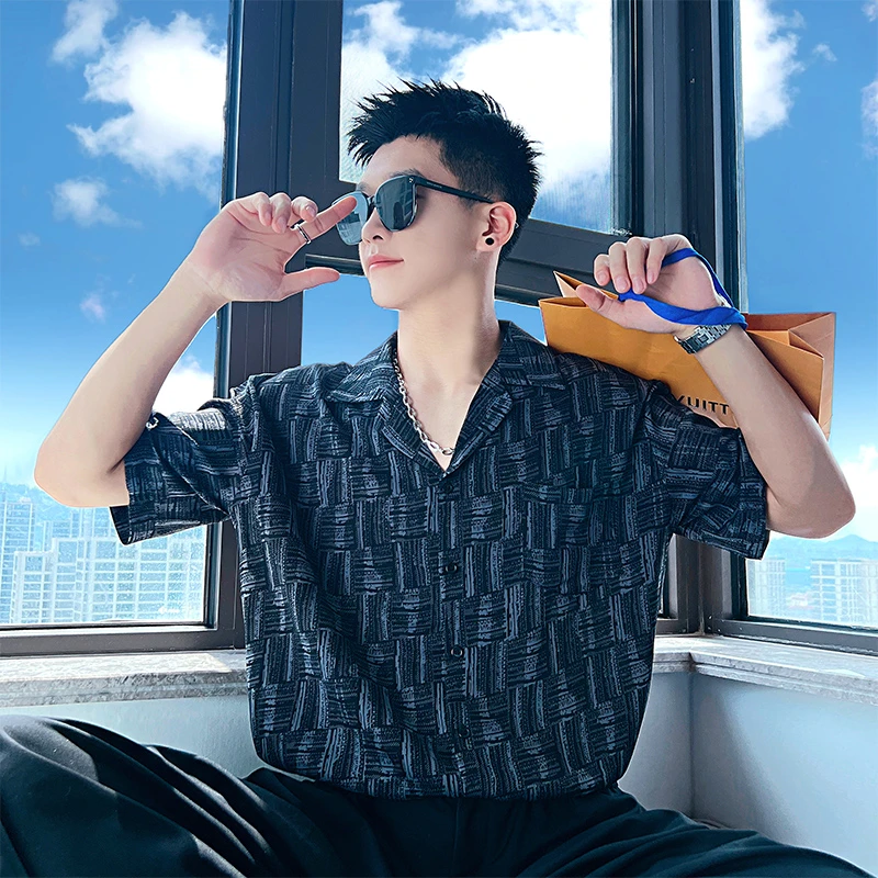 潮牌痞帅古巴领衬衫夏季2025新款时尚百搭男士翻领衬衣高级感男装