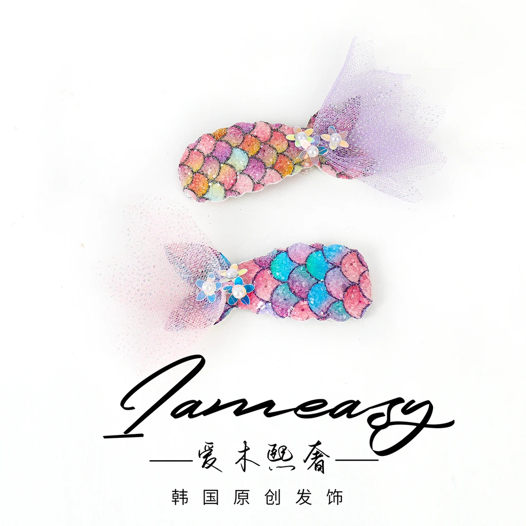 韩版网红爆款鱼尾拖尾纱可爱6-12岁气质儿童刘海夹儿童发卡发饰