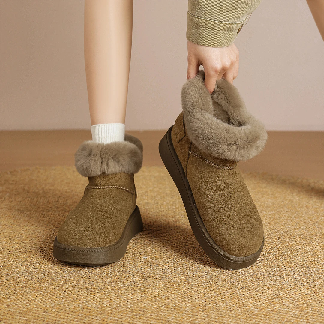 华耐正品【领口兔毛】雪地靴2025冬季新款加绒保暖棉鞋厚底时尚短靴
