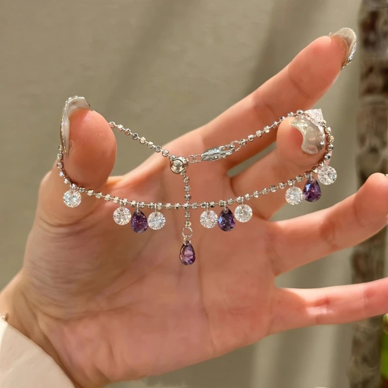 铜合金锆石手链 轻奢高级感紫锆石流苏高颜值手链精致气质2055