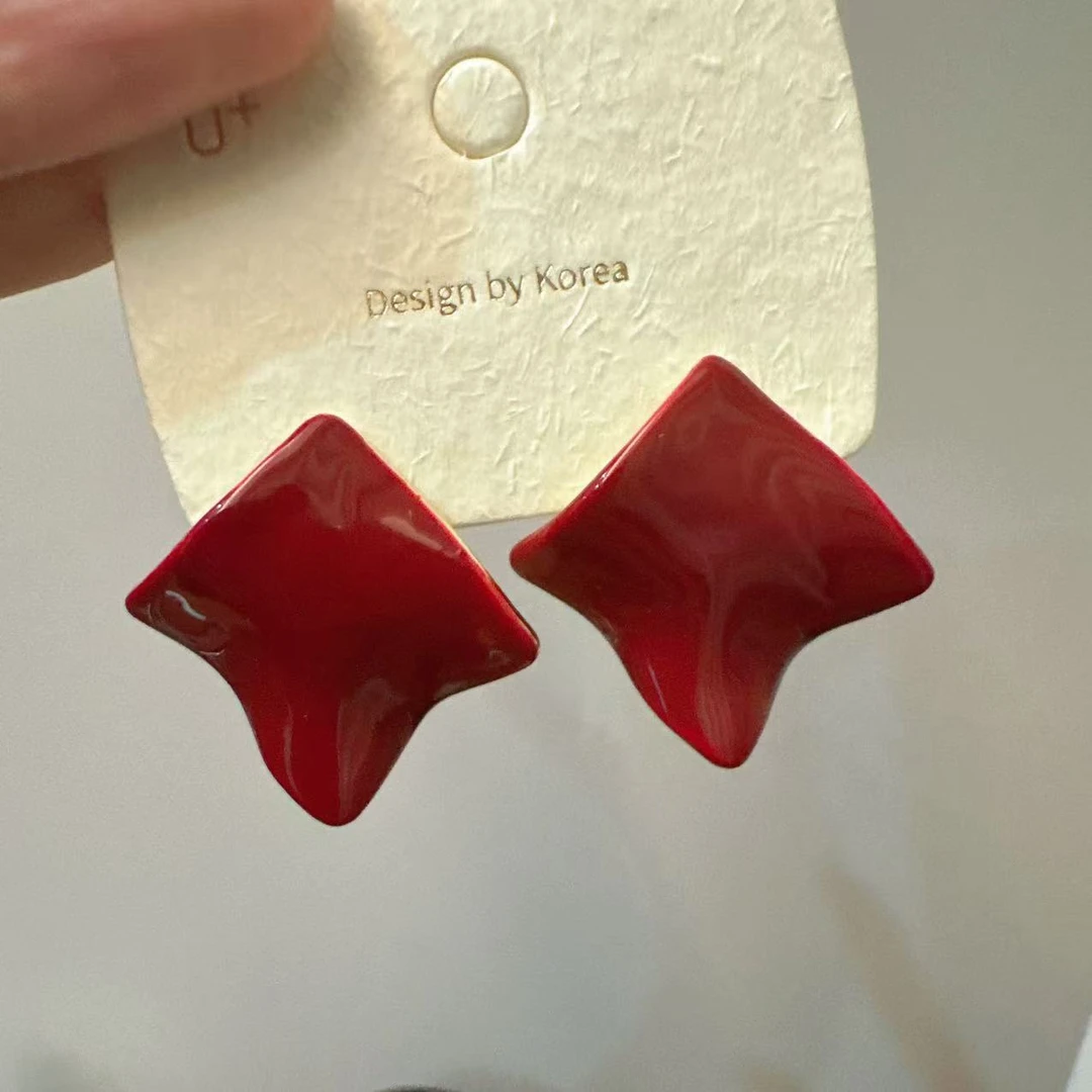 铜合金耳饰 酒红色不规则滴釉秋冬高级感耳环耳饰 F211