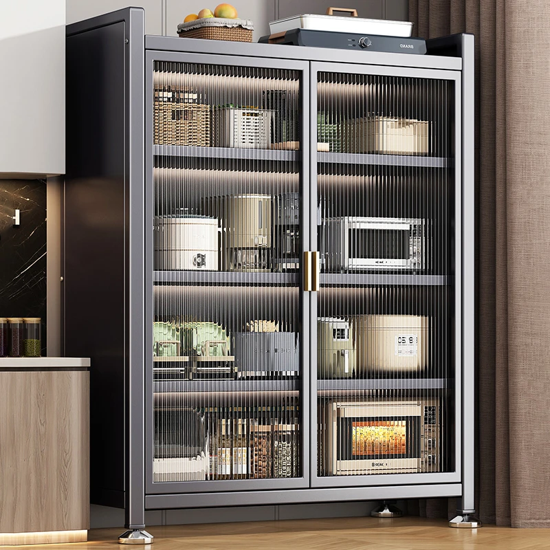 厨房置物架家用收纳橱柜落地多层防尘收纳碗柜微波炉多功能储物柜